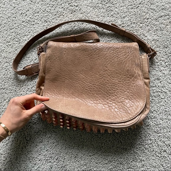 ALEXANDER WANG Taupe Pebbled Lambskin Leather Rose Gold Crossbody Messenger Bag - Picture 9 of 16